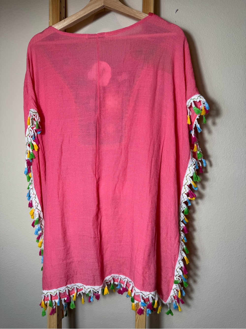 Dasayo Pink Boho Crochet Granny Square Tassel Beach Cover Up Kaftan Dress OS - Picture 2 of 6